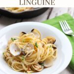 linguine with clams. Image with text for Pinterest.