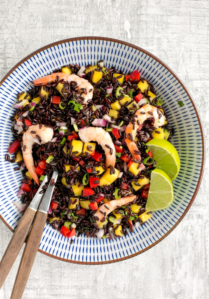 Black Rice Salad with Shrimp & Mango Salsa - The Petite Cook™