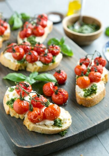 Tomato Confit Bruschetta with Ricotta & Basil Pesto - The Petite Cook™