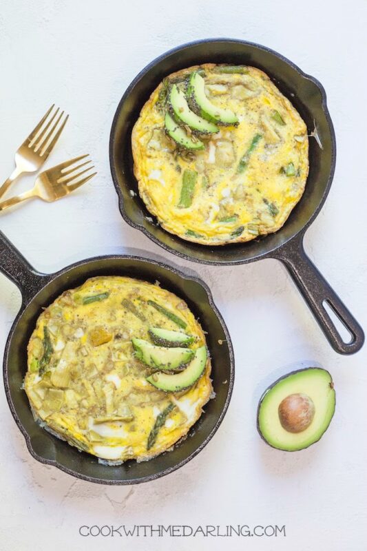 spring frittata with seeded avocado