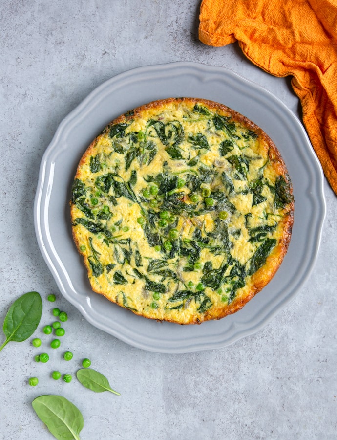 frittata with spinach and peas.