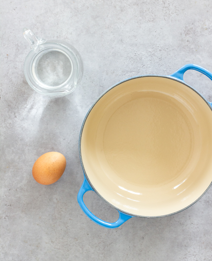 what you need for soft-boiled eggs: a small pot, water, egg