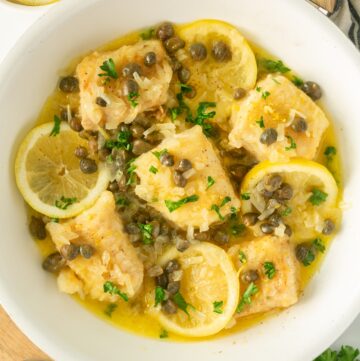 Cod piccata with lemon capers sauce.