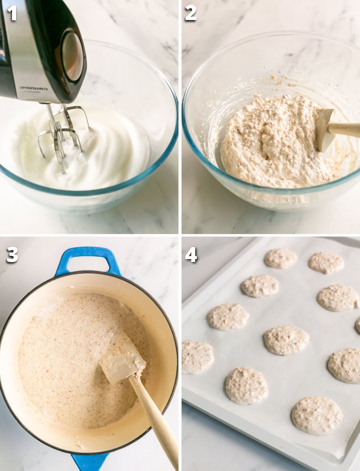 collage of four images showing the steps for the Brutti ma Buoni cookies recipe.