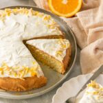 Italian orange almond cake. Image with text for Pinterest.