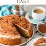 espresso chocolate cake. Image with text for Pinterest.