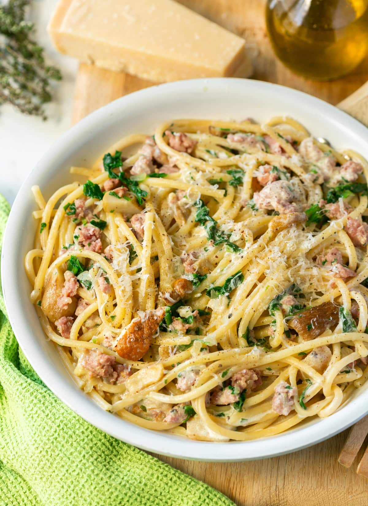 Italian sausage mushroom pasta.