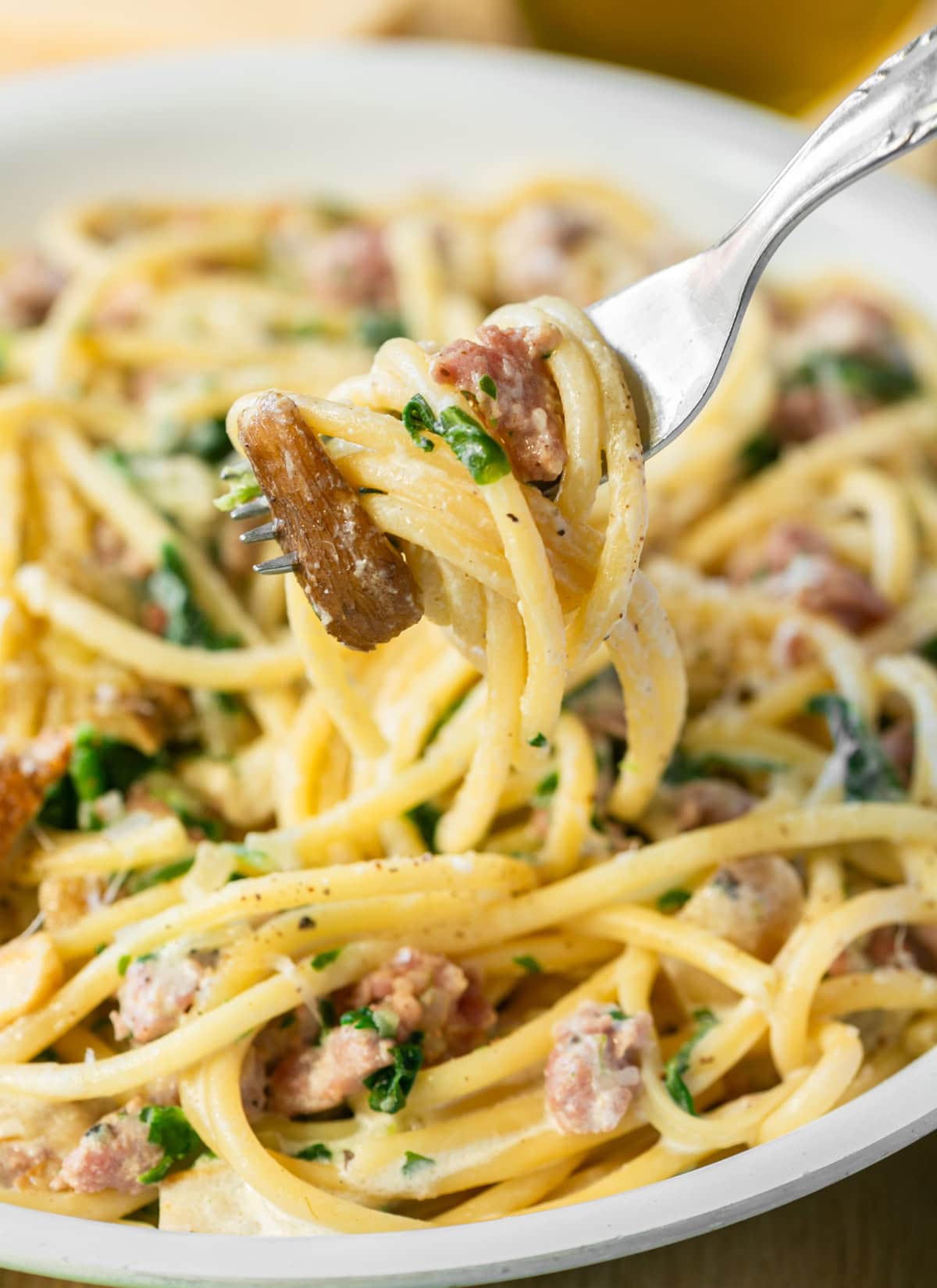 sausage and mushroom pasta.