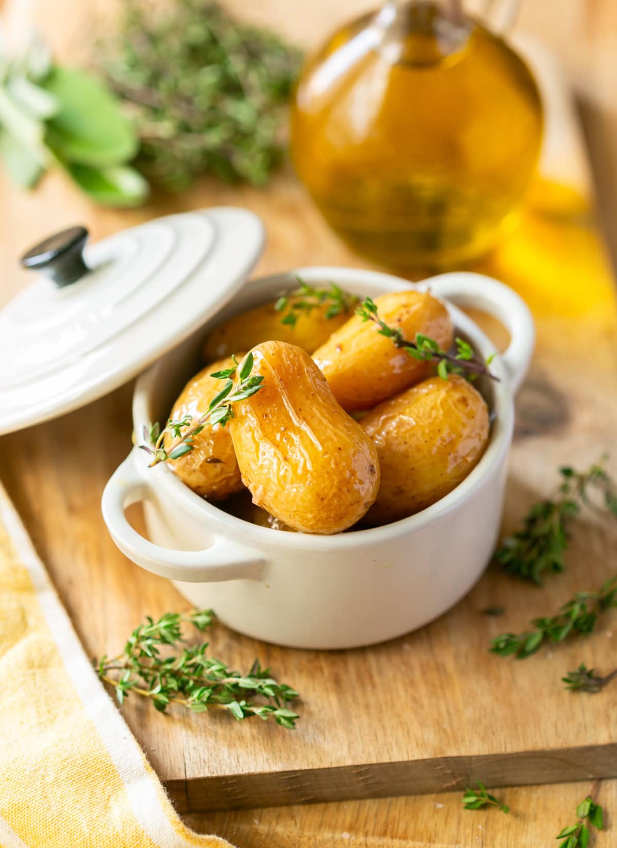 confit potato with oil and thyme.