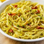 Pistachio pesto with pasta.