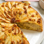 walnut and apple cake. Image with text for Pinterest.