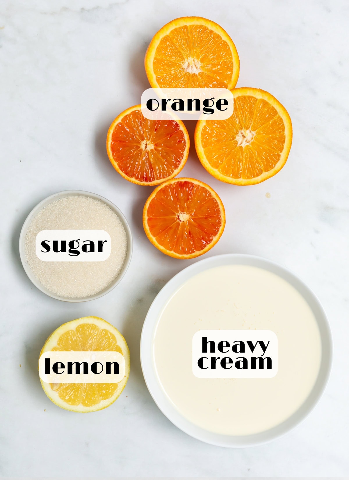 orange posset recipe ingredients: heavy cream, orange, lemon, sugar.