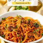 Italian octopus pasta. Image with text for Pinterest.